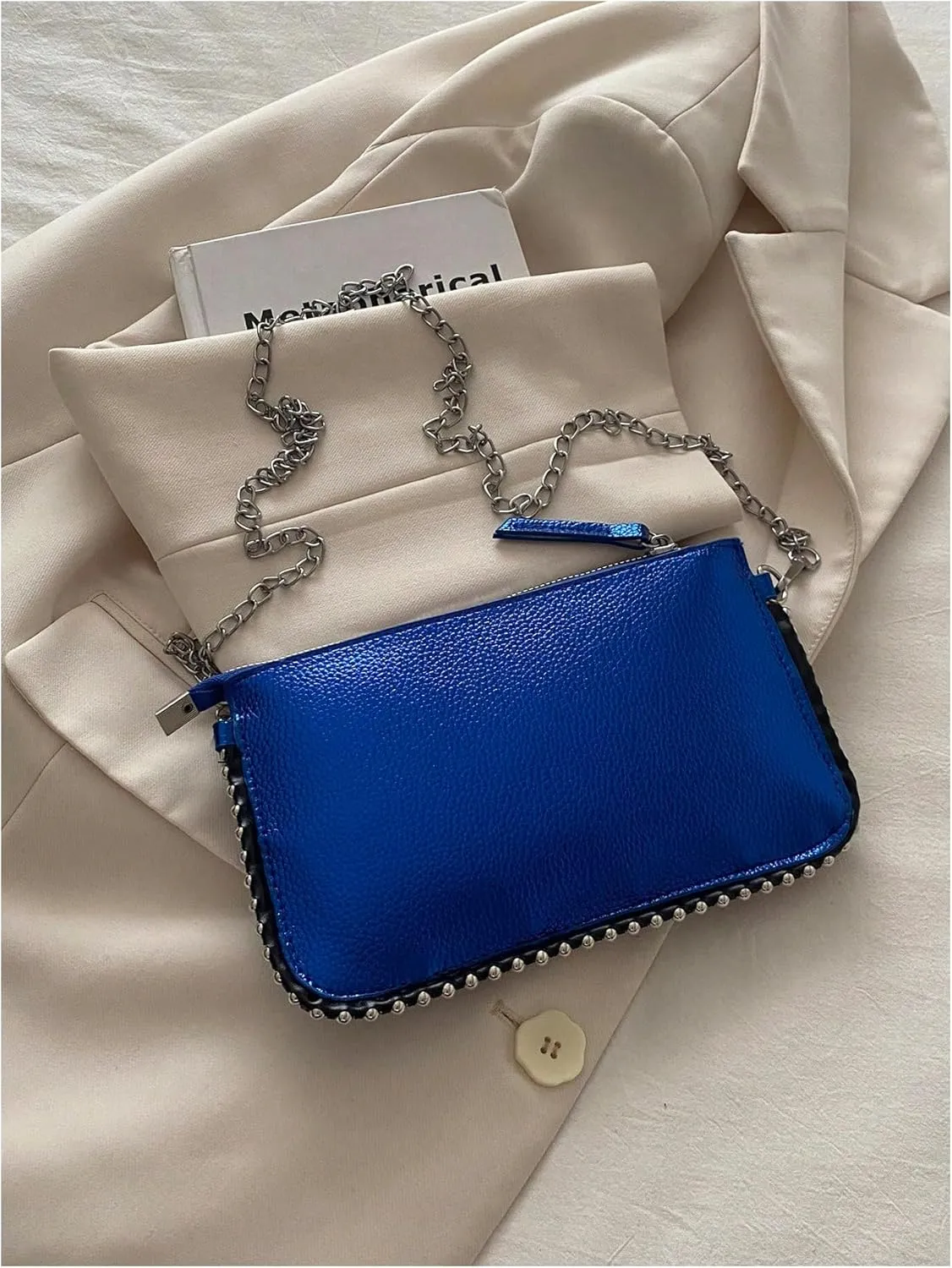 SweatyRocks Women's Colorblock Chain Strap Crossbody Bag Clutch Purses with Zipper