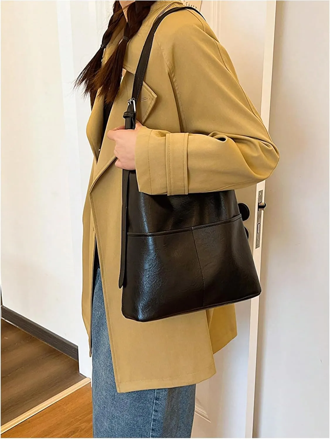 SweatyRocks Women's Leather Shoulder Bag Top Handle Work Shopping Handbags with Zipper