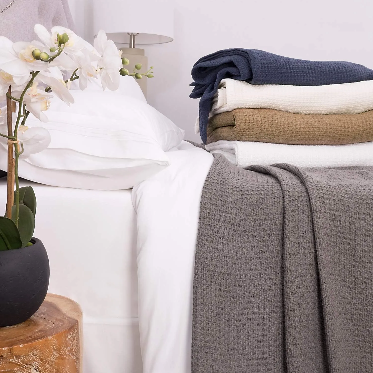 Sweet Home Collection 100% Fine Cotton Luxurious Basket Weave Blanket, Ivory Full/Queen(Pack of 1)