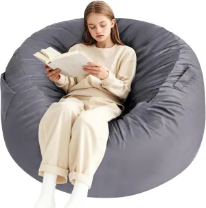 Sweetcrispy Bean Bag Chairs, 3Ft Bean Bags for Kids Teens, Large Beanbag Chair with Memory Foam Filled and Soft Removable Washable Cover, Comfy Sofa for Living Room Bedroom Dorm, 3 Feet Gray