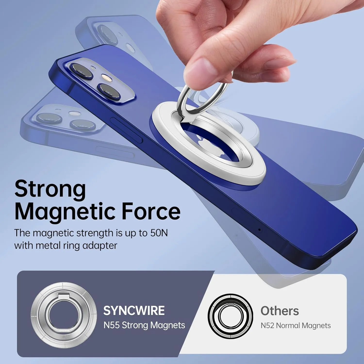 Syncwire Magnetic Phone Ring Holder and Finger Grip Kickstand - Compatible with MagSafe, iPhones, Androids, and Car Mounts - Off-White