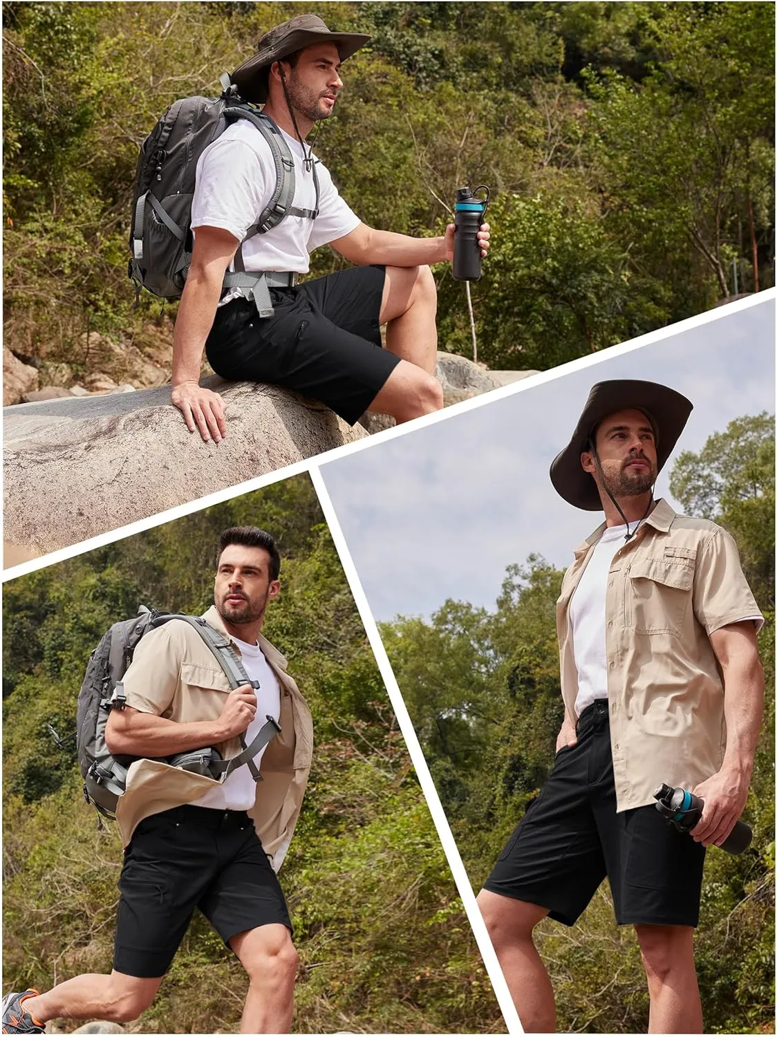 TACVASEN Men's Hiking Cargo Shorts 10" Quick Dry Lightweight Casual Summer Outdoor Golf Shorts with 5 Zipper Pockets