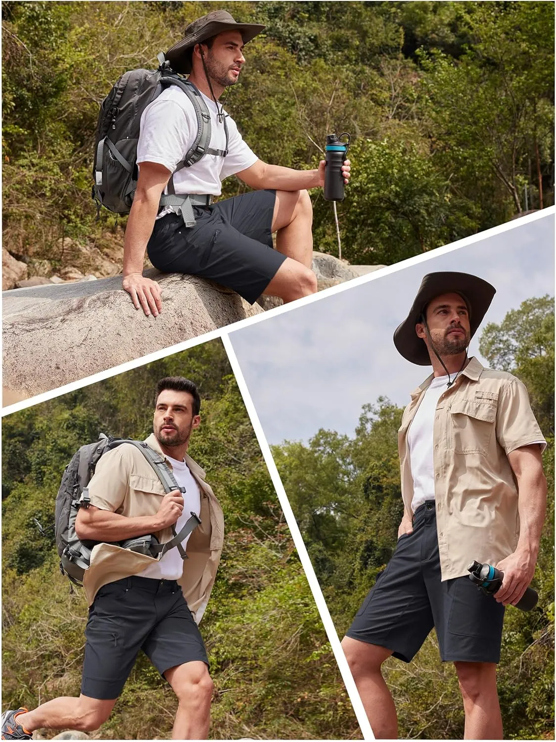 TACVASEN Men's Hiking Cargo Shorts 10" Quick Dry Lightweight Casual Summer Outdoor Golf Shorts with 5 Zipper Pockets