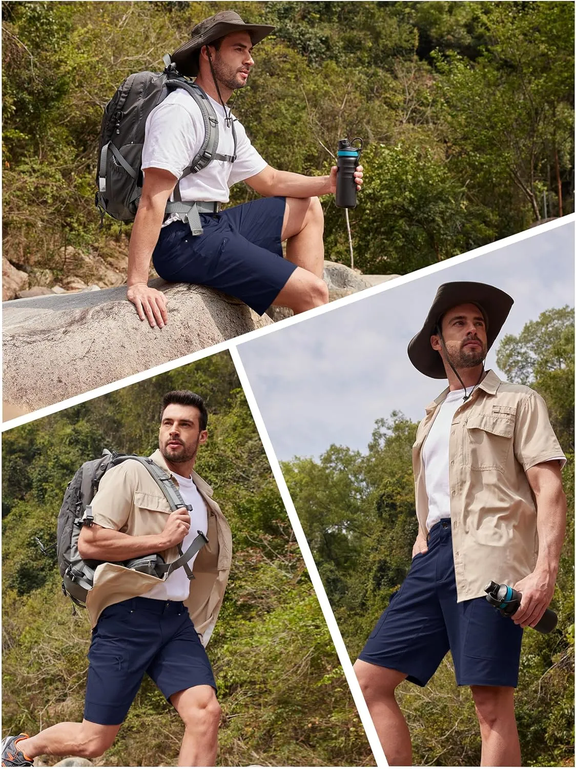 TACVASEN Men's Hiking Cargo Shorts 10" Quick Dry Lightweight Casual Summer Outdoor Golf Shorts with 5 Zipper Pockets