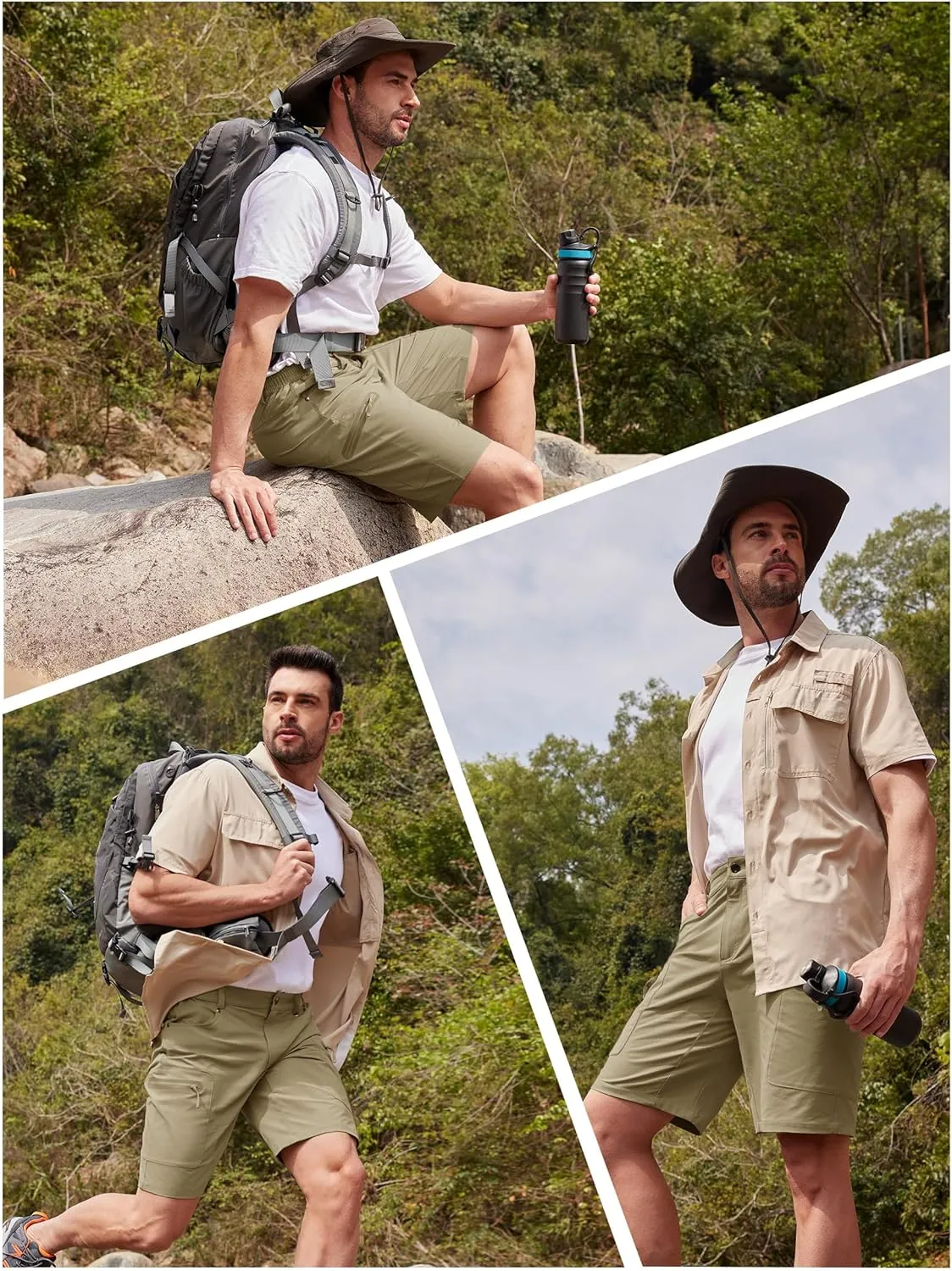 TACVASEN Men's Hiking Cargo Shorts 10" Quick Dry Lightweight Casual Summer Outdoor Golf Shorts with 5 Zipper Pockets