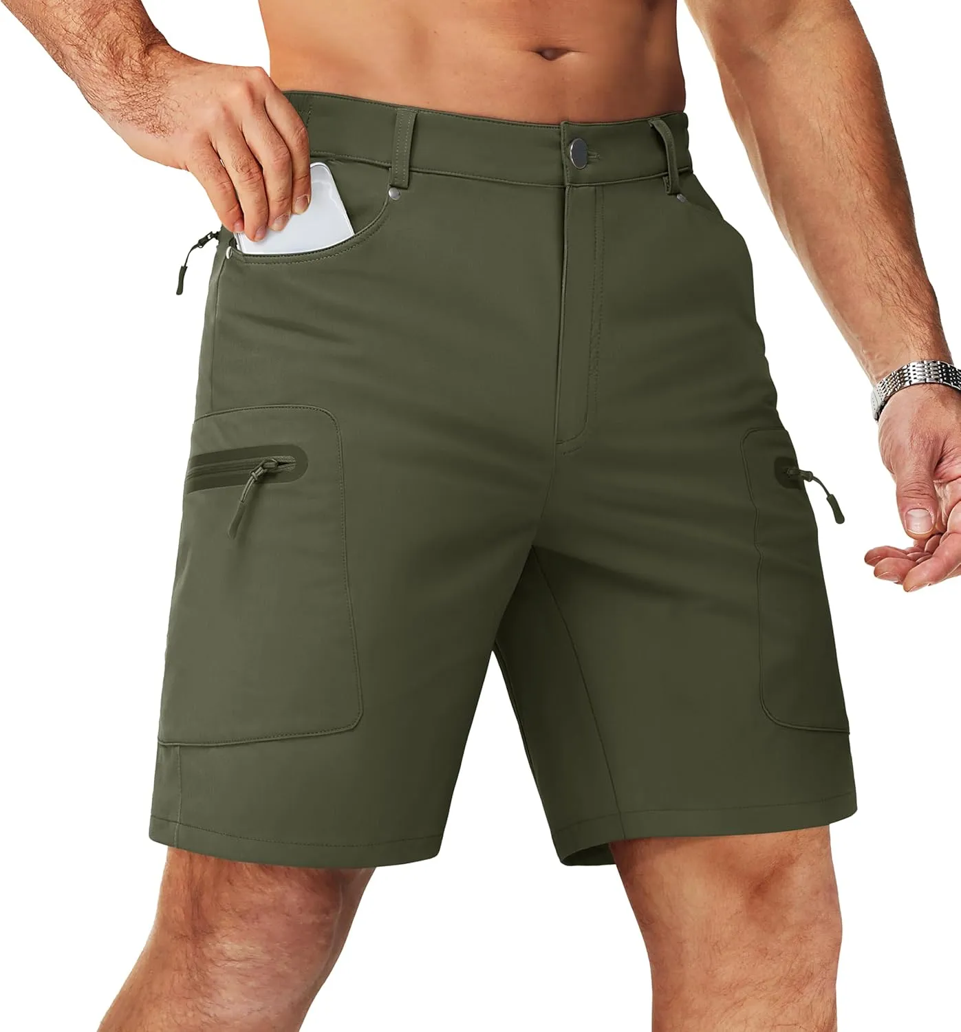 TACVASEN Men's Hiking Cargo Shorts 10" Quick Dry Lightweight Casual Summer Outdoor Golf Shorts with 5 Zipper Pockets