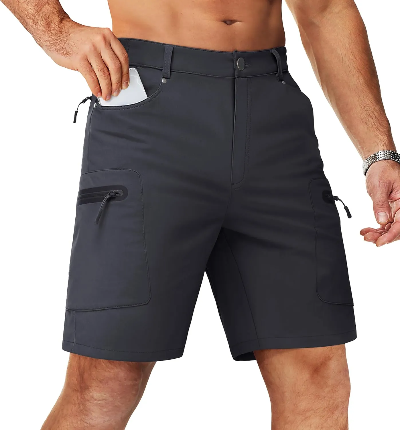TACVASEN Men's Hiking Cargo Shorts 10" Quick Dry Lightweight Casual Summer Outdoor Golf Shorts with 5 Zipper Pockets