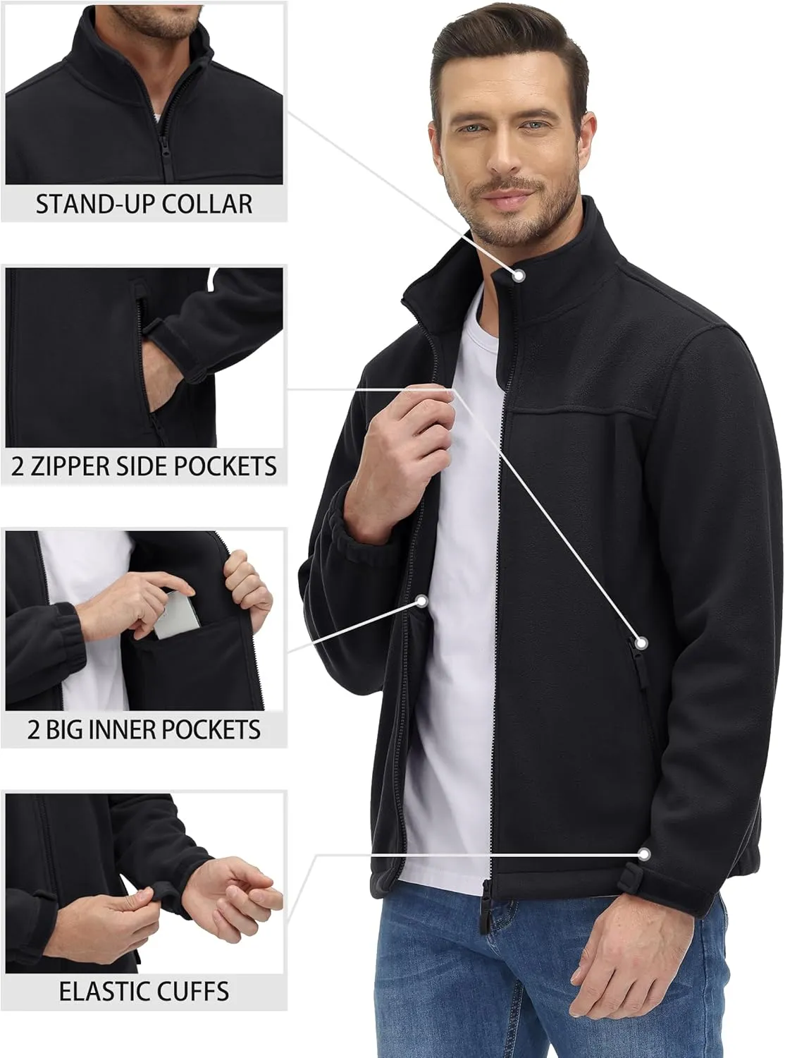 TACVASEN Men's Polar Fleece Jackets Lightweight Soft Winter Thermal Coats Outdoor Windproof Zip Up Jacket with Pockets