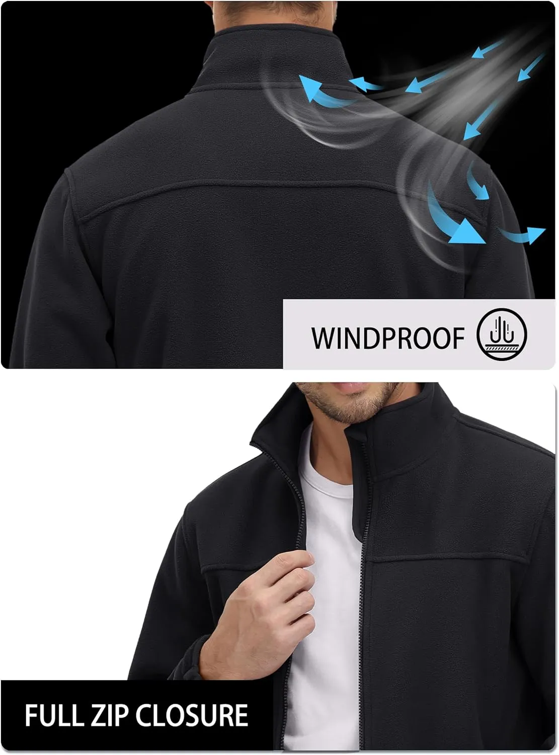 TACVASEN Men's Polar Fleece Jackets Lightweight Soft Winter Thermal Coats Outdoor Windproof Zip Up Jacket with Pockets