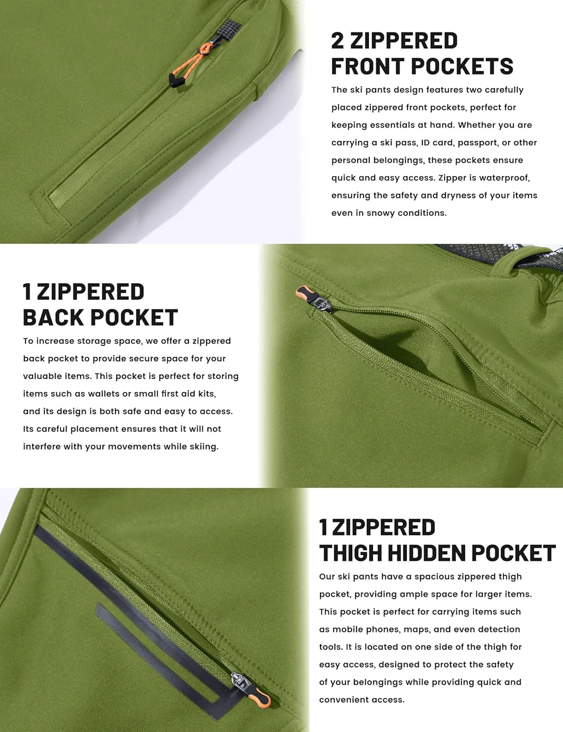 TACVASEN Men's Snow Ski Pants Windproof Snowboard Pants for Men Water Resistant Hiking Pants Fleece Lined Winter Working