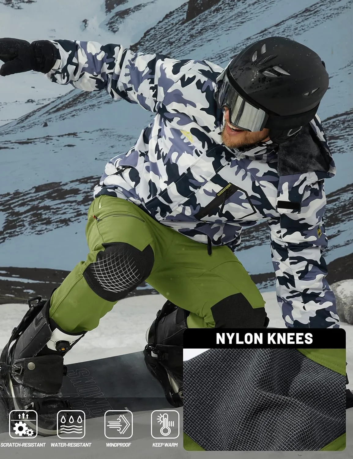 TACVASEN Men's Snow Ski Pants Windproof Snowboard Pants for Men Water Resistant Hiking Pants Fleece Lined Winter Working