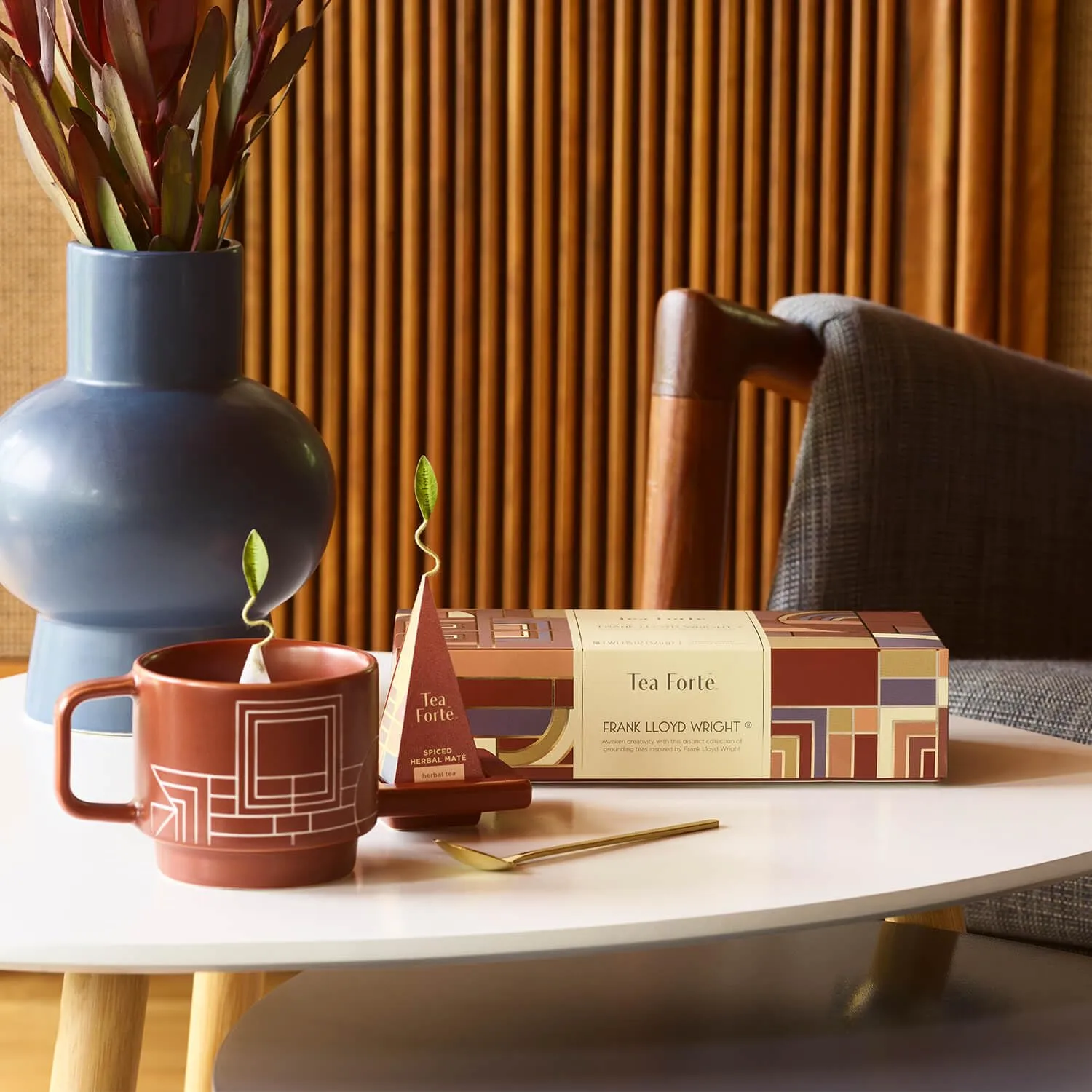 Tea Forte Frank Lloyd Wright Petite Presentation Box Mother's Day Tea Gift Set Sampler, 10 Count, 2 of Each Variety Individually Wrapped Handcrafted Pyramid Infuser Bags