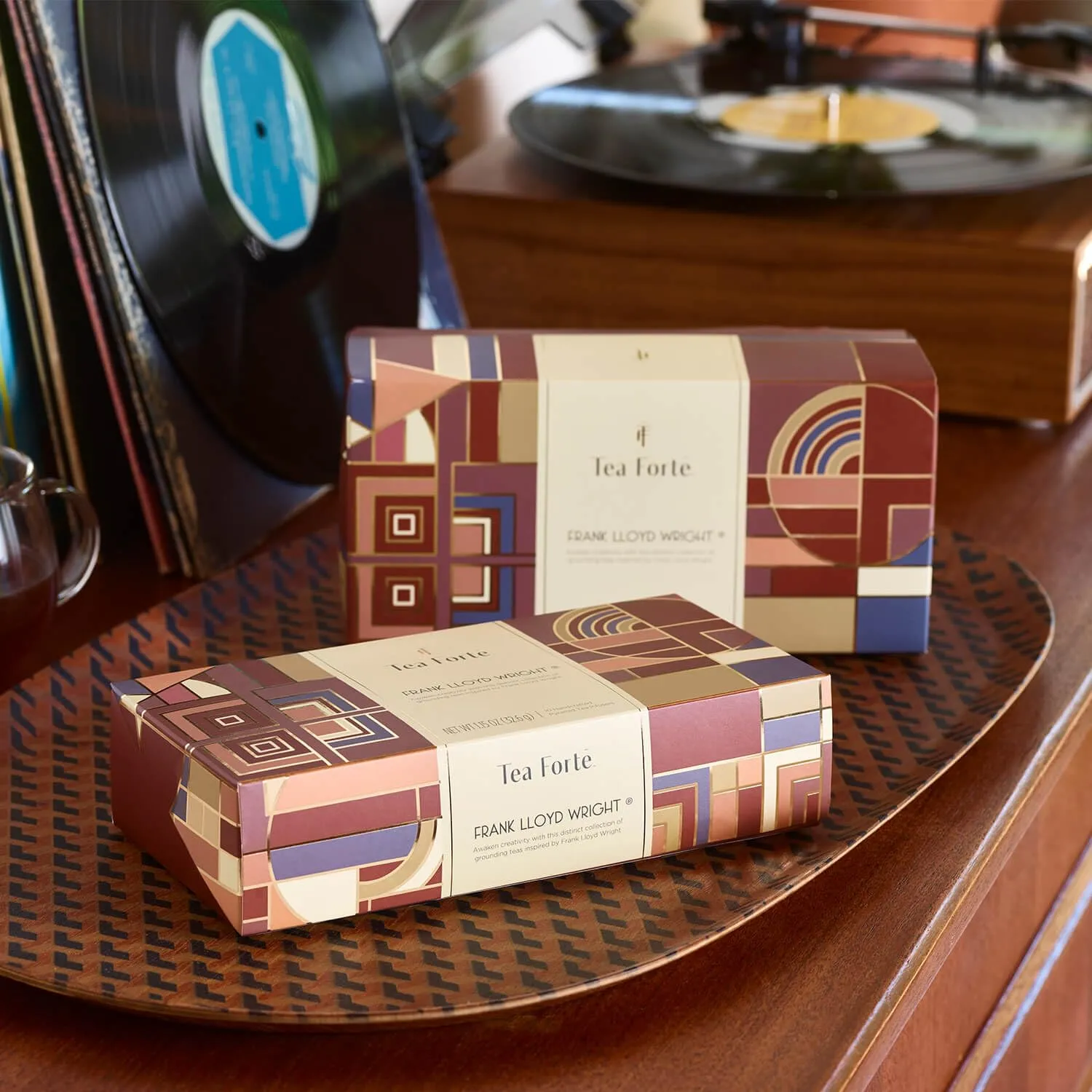 Tea Forte Frank Lloyd Wright Petite Presentation Box Mother's Day Tea Gift Set Sampler, 10 Count, 2 of Each Variety Individually Wrapped Handcrafted Pyramid Infuser Bags