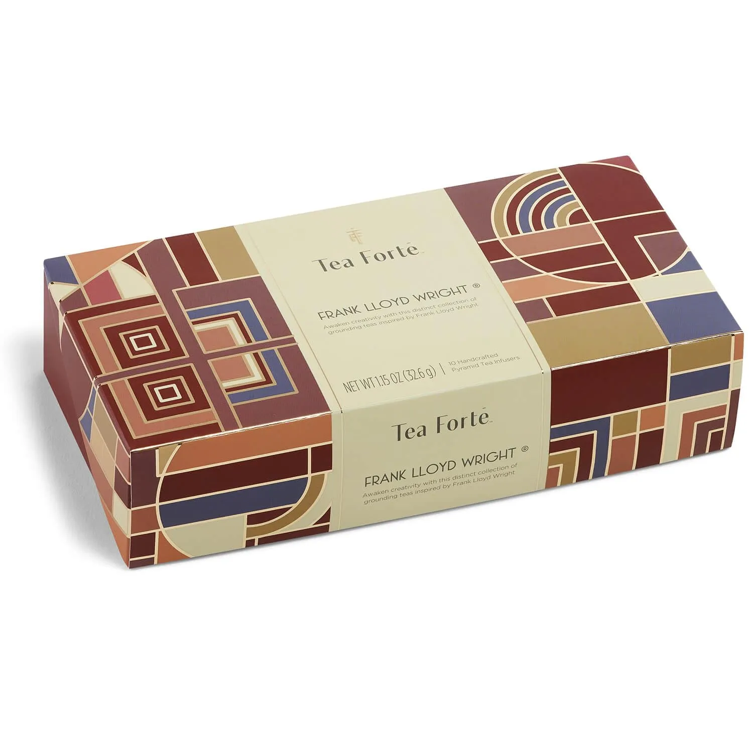 Tea Forte Frank Lloyd Wright Petite Presentation Box Mother's Day Tea Gift Set Sampler, 10 Count, 2 of Each Variety Individually Wrapped Handcrafted Pyramid Infuser Bags