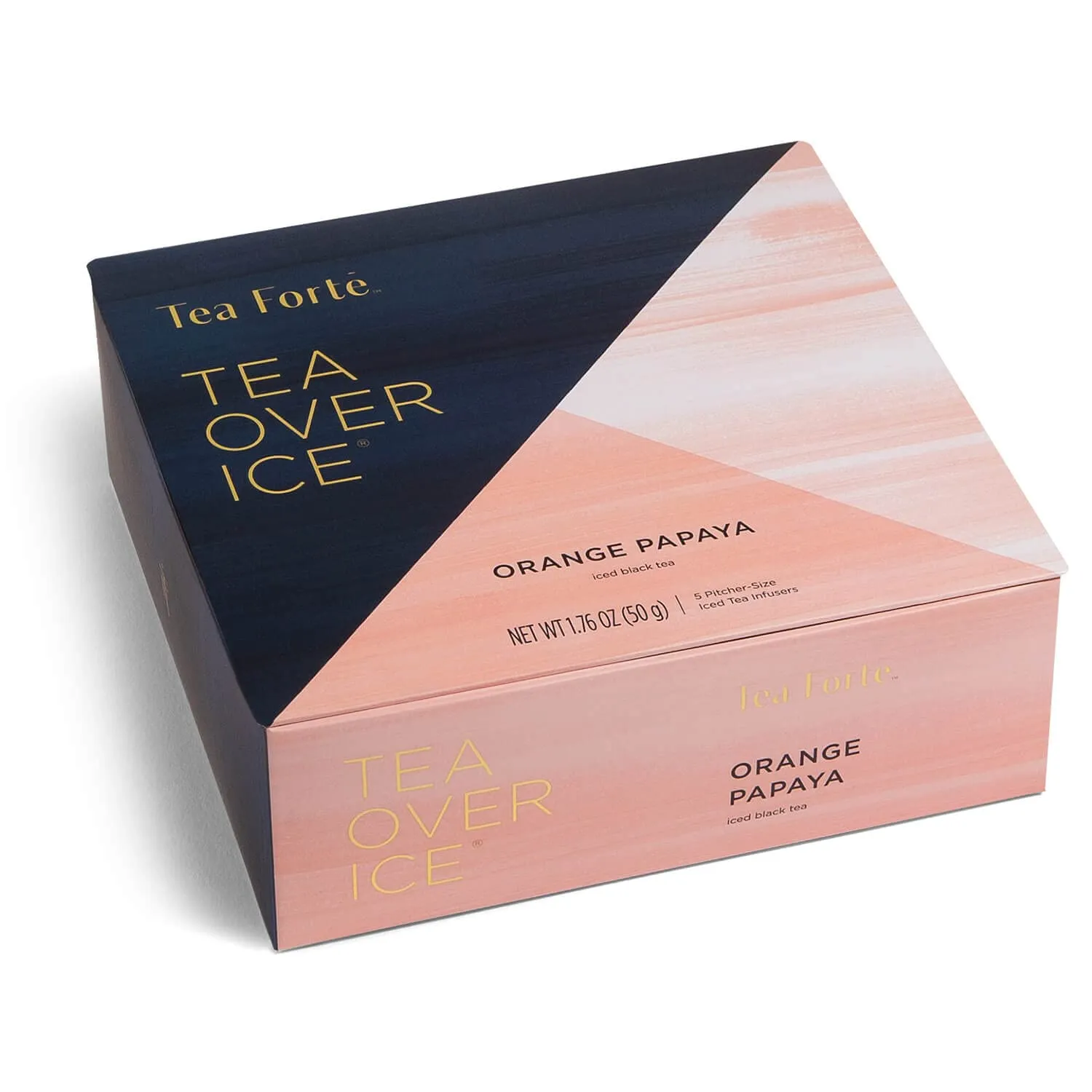 Tea Forte Tea Over Ice Orange Papaya Premium Organic Caffeinated Black Iced Tea Blend, 5 Count Individually Wrapped Handcrafted Pyramid Infuser Tea Bags, Each Steeps 24 oz.