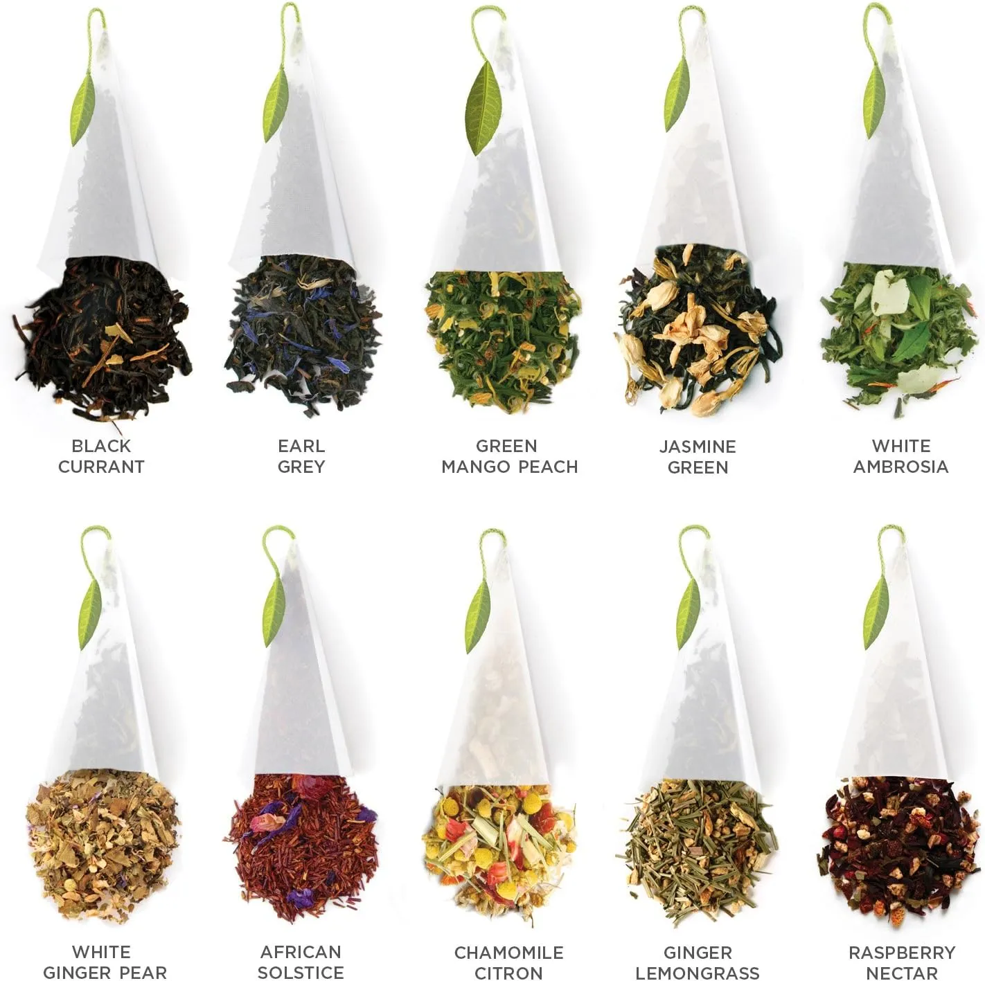 Tea Forte Tea Tasting Assortment Presentation Box Mother's Day Tea Gift Set Sampler, 20 Count 2 of Each Variety Individually Wrapped Handcrafted Pyramid Infuser Bags