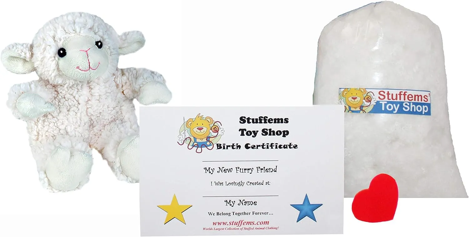 Teddy Mountain Make Your Own Stuffed Animal Mini 8 Inch Puffy Lamb Kit - No Sewing Required!