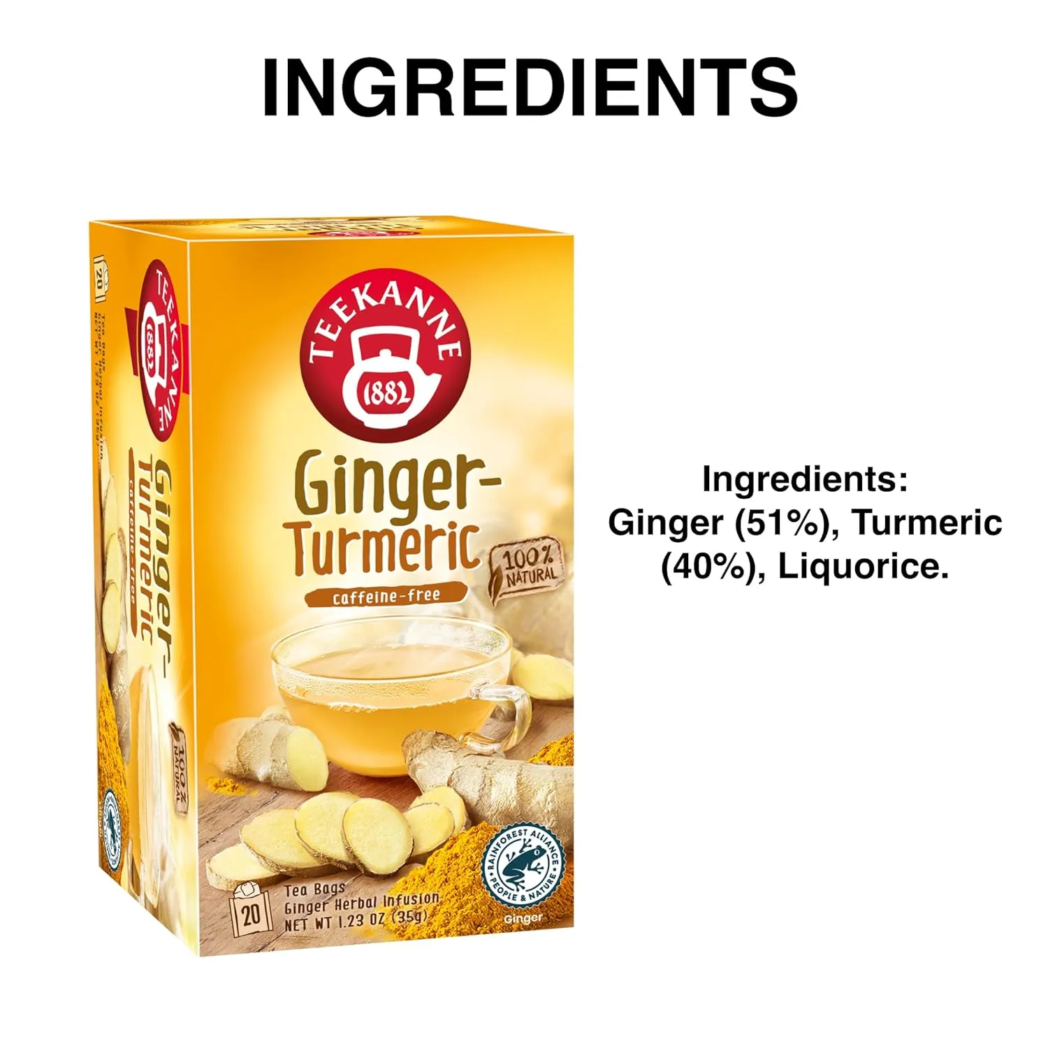 Teekanne Ginger Turmeric Tea Caffeine Free Naturally Flavored Turmeric & Spicy Ginger Herbal Tea with 20 Individually Wrapped Tea Bags Per Box Soothing Delicious Herbal Tea Pack of 4