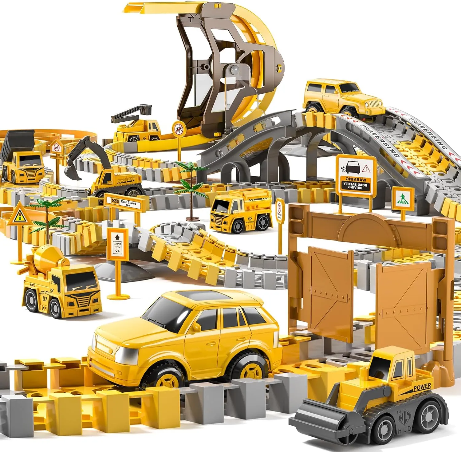 TEMI 252-Piece Construction Toy Race Track Set and 8 Cars for Kids Age 3-8 - Flexible Tracks, Best Gift for Boys and Girls