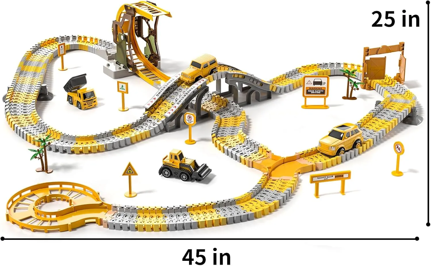 TEMI 252-Piece Construction Toy Race Track Set and 8 Cars for Kids Age 3-8 - Flexible Tracks, Best Gift for Boys and Girls
