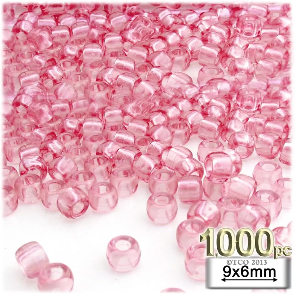 The Crafts Outlet 1,000pc Plastic Round Transparent Pony Beads 6x9mm Emerald Green Beads