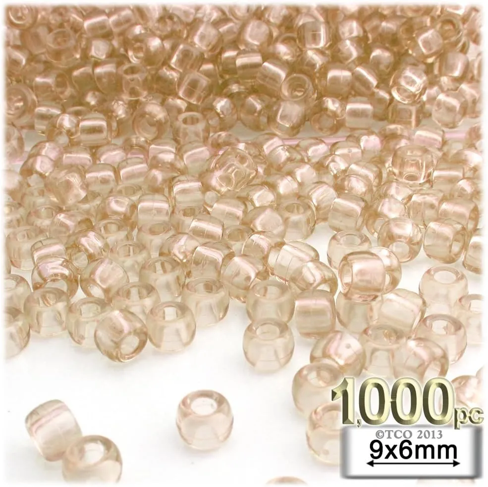The Crafts Outlet 1,000pc Plastic Round Transparent Pony Beads 6x9mm Emerald Green Beads
