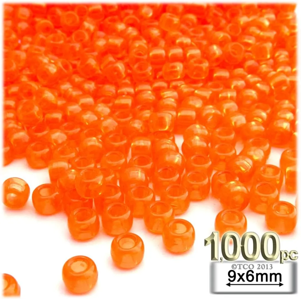 The Crafts Outlet 1,000pc Plastic Round Transparent Pony Beads 6x9mm Emerald Green Beads