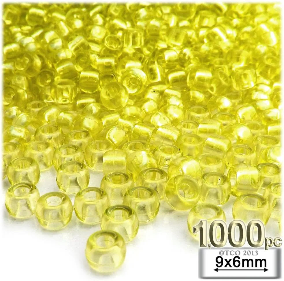 The Crafts Outlet 1,000pc Plastic Round Transparent Pony Beads 6x9mm Emerald Green Beads