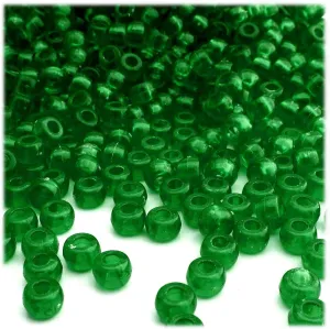The Crafts Outlet 1,000pc Plastic Round Transparent Pony Beads 6x9mm Emerald Green Beads