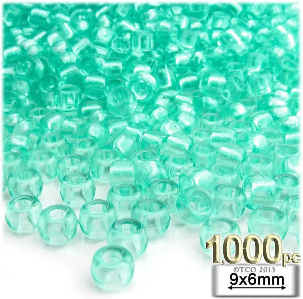 The Crafts Outlet 1,000pc Plastic Round Transparent Pony Beads 6x9mm Emerald Green Beads