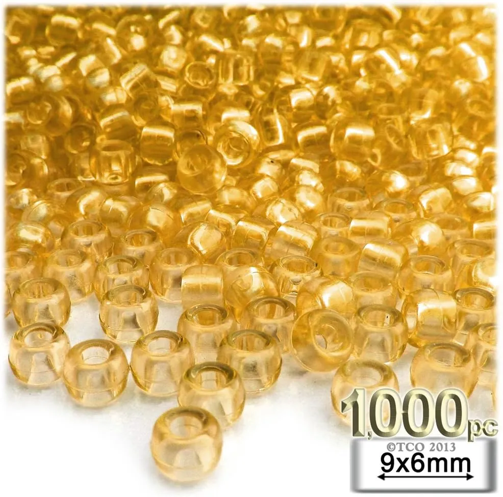 The Crafts Outlet 1,000pc Plastic Round Transparent Pony Beads 6x9mm Emerald Green Beads