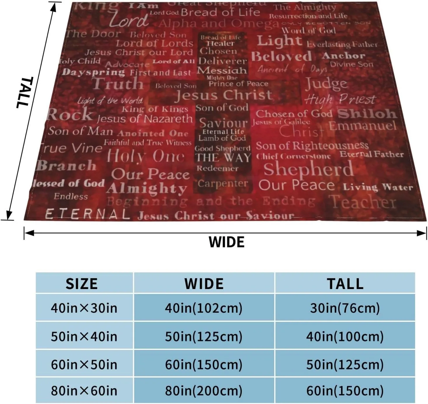 The Names of Jesus Christ from The Bible Art 50"X40" Flannel Blanket - 100% Soft Polyester, Lightweight and Warm, Suitable for Families, Camping, Travel