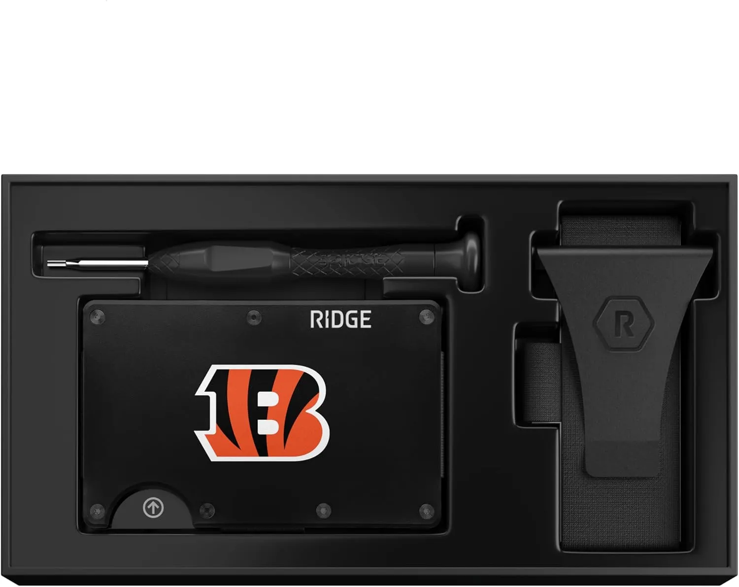 The Ridge NFL Edition, Mens Minimalist Aluminum Metal Wallet - Rfid Blocking, Elastic, Slim Front Pocket Credit Card Holder with Both Cash Strap and an additional Money Clip
