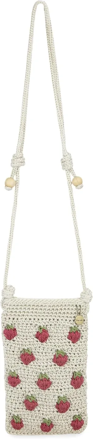 The Sak Josie Mini Crossbody in Crochet with Adjustable Strap, Natural Strawberries