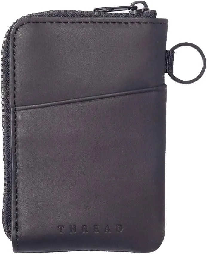Thread Wallets RFID Blocking Leather Zip Wallet with Card Holder for Men and Women (Black)