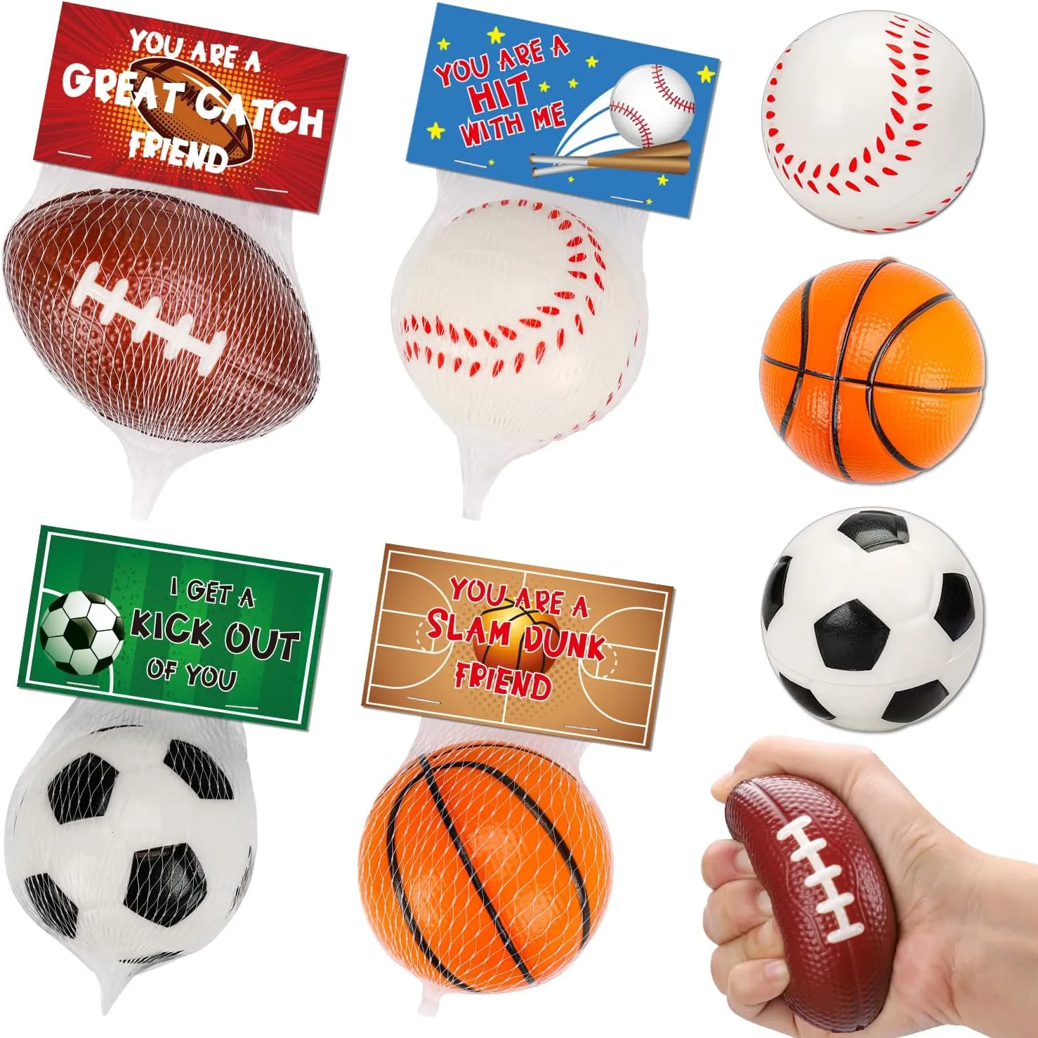 Thremhoo 16 PCS Stress Balls Party Favor for Kids 4-8 Pinata Stuffers Goodie Bag Filler Gifts Sport Foam Bouncy Balls Basketball Football Toddler 8-12 Treasure Box Bulk Toys Classroom Prizes