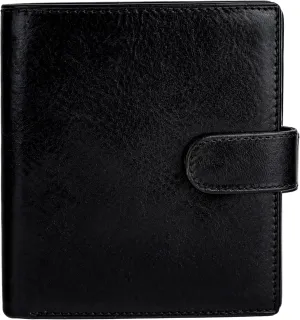 Time Resistance Men's Leather Wallet - Minimalist Wallet Design with Credit Card Holder, Magnetic Coin Holder, Cash Slots - Secured with a Metal Snap Button Closure (Black)