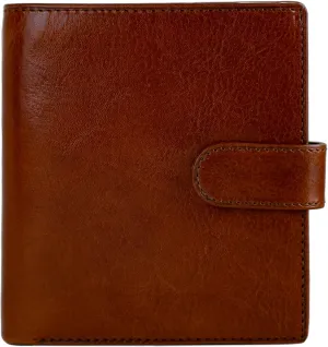 Time Resistance Men's Leather Wallet - Minimalist Wallet Design with Credit Card Holder, Magnetic Coin Holder, Cash Slots - Secured with a Metal Snap Button Closure (Cognac Brown)