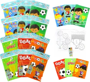 TINYMILLS Soccer Coloring Books for Kids with 12 Coloring books and 48 Crayons, Fun Team Birthday Party Favors, Goodie Bag Stuffers, Prizes, Favor Bag Filler, Team Party Prizes