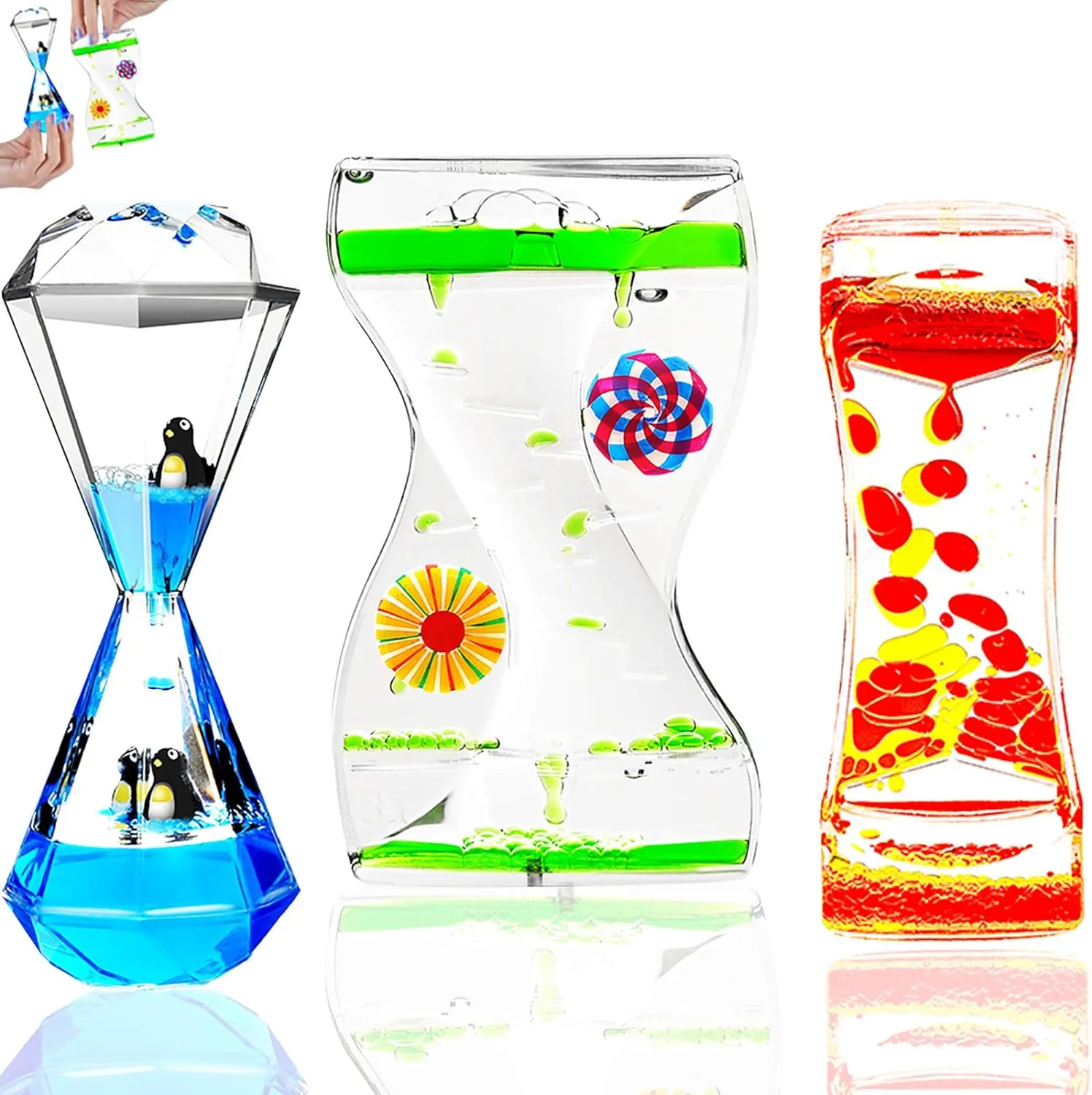 TKTM 3 Types Liquid Motion Bubbler Liquid Timers for Kids Sensory Fidget Toys Small Calming Toys Autism Toy