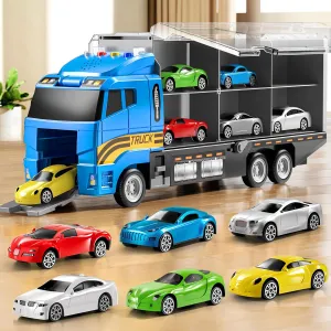 Toddler Toys for 3-8  Years Old, Truck Vehicle Set With Play Mat, Die-Cast Car Carrier for Kids, Birthday Gifts for Boys