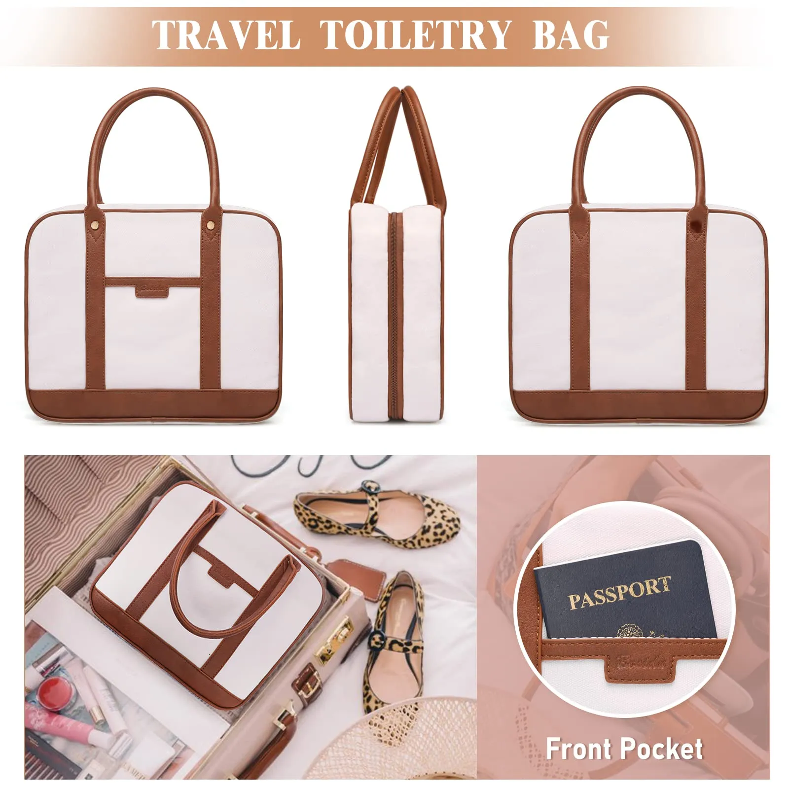 Toiletry Bag for Women Hanging Travel Toiletry Bag with Hook,Water-resistant Makeup Cosmetic Bag Travel Organizer for Toiletries, Accessories P-Beige