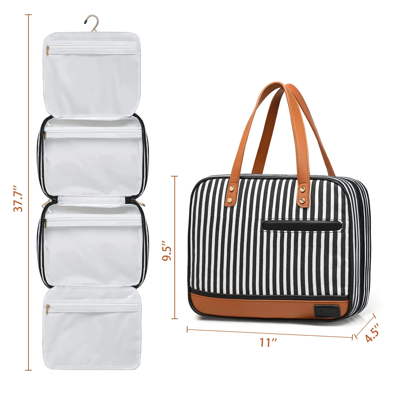 Toiletry Bag for Women, Water-resistant Travel Makeup Organizer with Hanging Hook, 5 Compartments Large Cosmetic Case for Accessories, Shampoo and Full Sized Container, Shower Bag, Christmas Gift