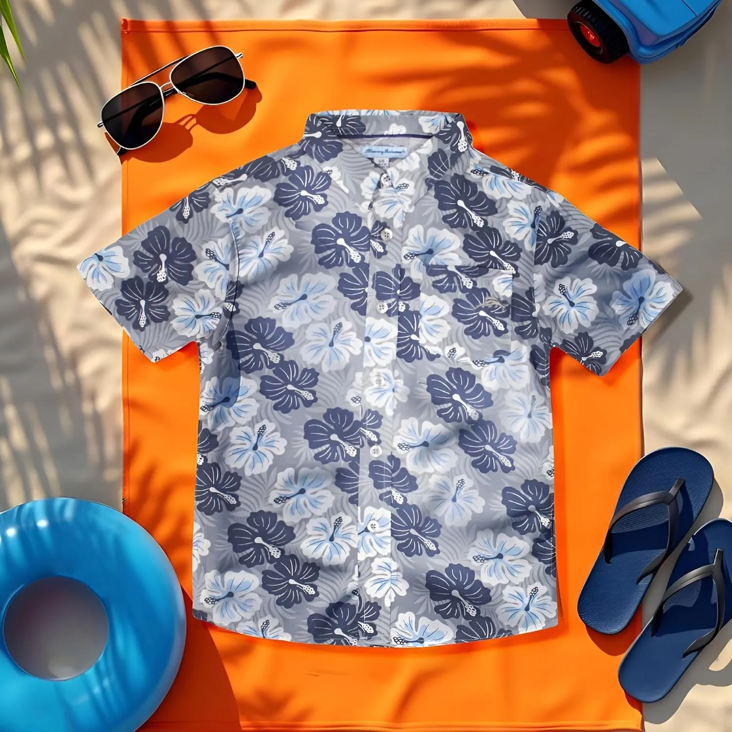 Tommy Bahama Boys Classic Woven Button-Down Shirt - Summer Short-Sleeve Hawaiian Shirt with Pocket for Kids