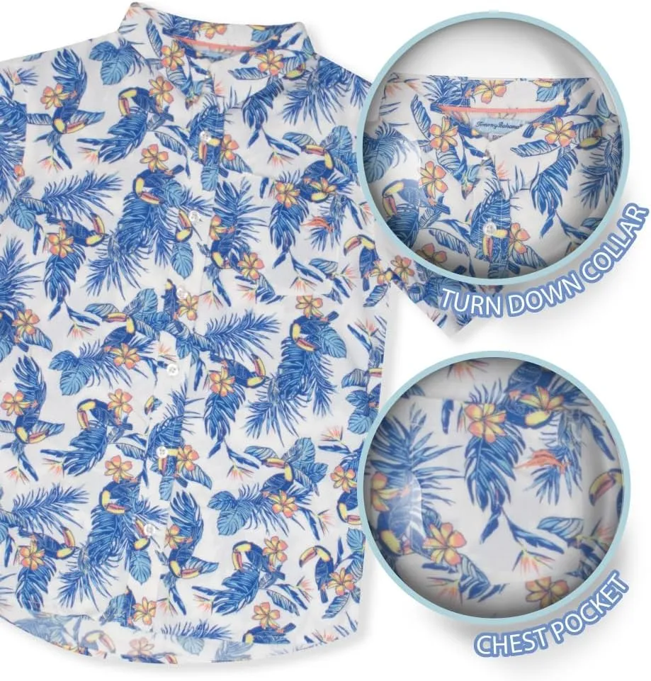 Tommy Bahama Boys Classic Woven Button-Down Shirt - Summer Short-Sleeve Hawaiian Shirt with Pocket for Kids