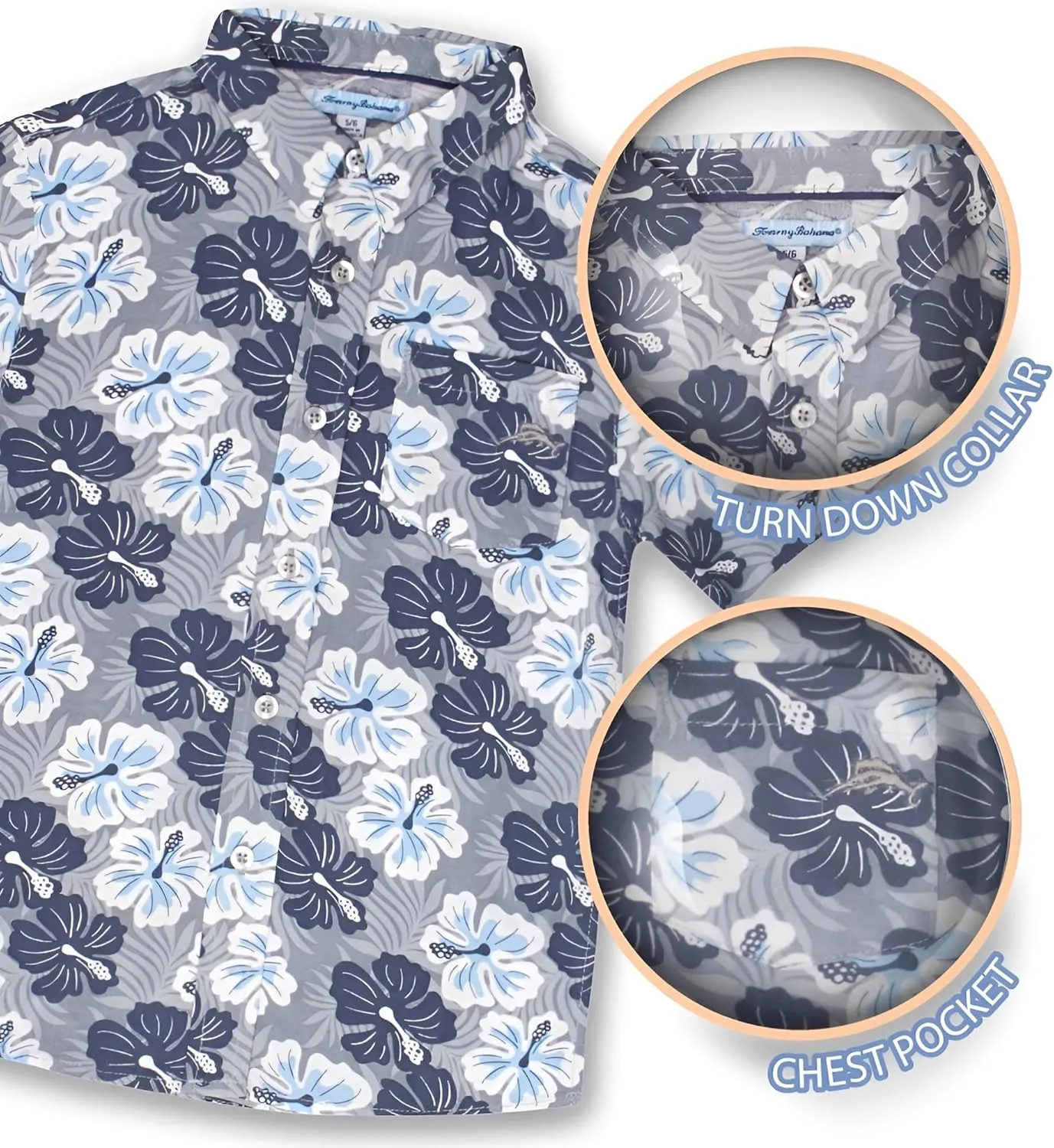 Tommy Bahama Boys Classic Woven Button-Down Shirt - Summer Short-Sleeve Hawaiian Shirt with Pocket for Kids