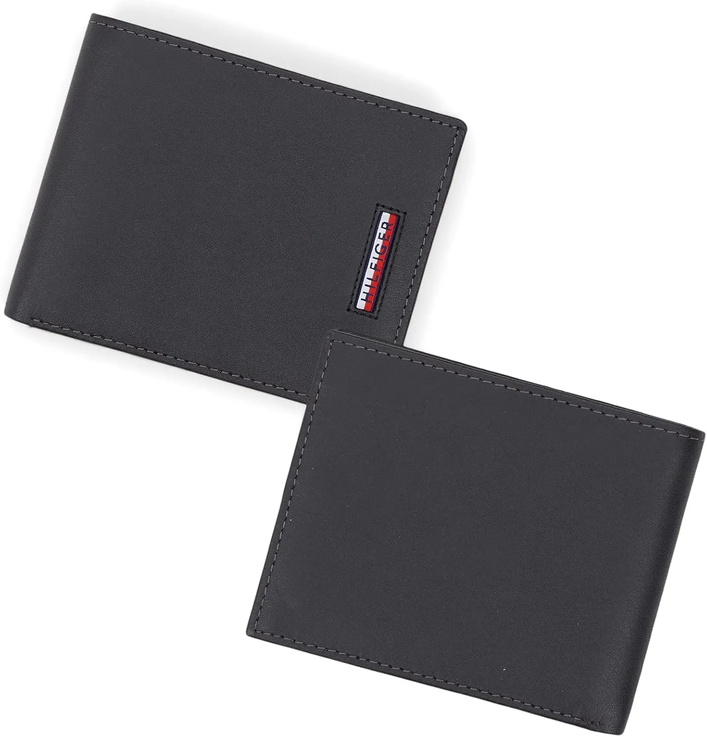Tommy Hilfiger Men's Leather Wallet – Slim Bifold with 6 Credit Card Pockets and Removable ID Window, Black Minimal, One Size