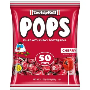 Tootsie Pops Single Flavor Bag - Cherry Flavored Lollipops with Chocolatey Center - Individually Wrapped Hard Candy - Red Candy - Peanut Free, Gluten Free, 50 Count (Pack of 1)