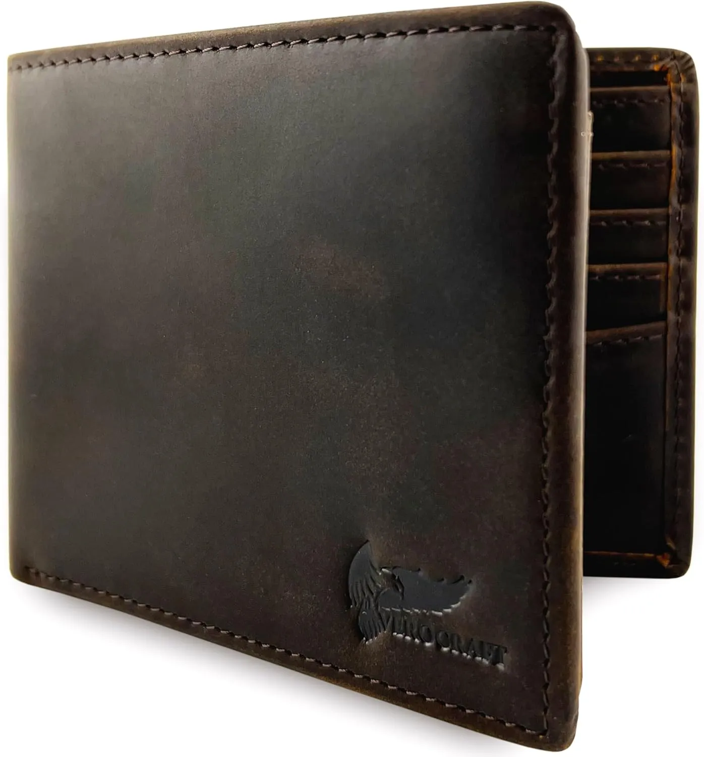 Top Grain Leather Wallet for Men - Mens Bifold Wallet RFID Blocking with Extra Capacity 10 Cards Slots with 2 ID Windows - Minimalist Mens Billfold Wallet - Mens Wallet with Gift Box - Coffee Brown