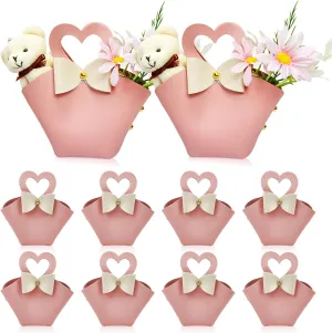 Topoloar 10 pack Pink Mini PU Leather Candy Gift Bags with Handle Reusable Small Handbag Birthday Party Favor Box for Wedding Bridal Shower Baptism Baby Shower